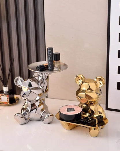 Ceramic Geometric Bear Piggy Bank: Stylish Tray Storage and Bookshelf Decoration