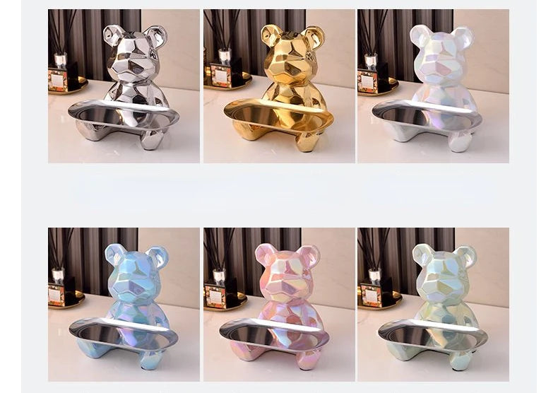 Ceramic Geometric Bear Piggy Bank: Stylish Tray Storage and Bookshelf Decoration