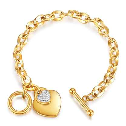 Geometric Heart Bracelet: 316L Stainless Steel Gold Plated Bangle for Women & Girls