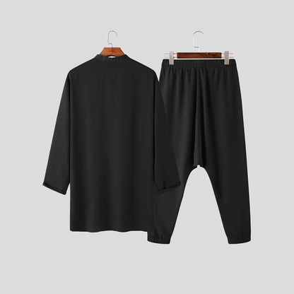 Men's Dubai Clothing Set: Long Sleeve Shirt & Drop-Crotch Pants