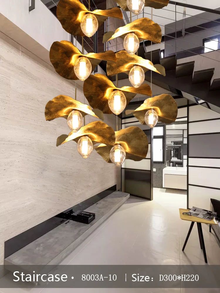 Lotus Leaf LED Pendant Lamp: Modern Brass Luminaires for Restaurant and Home