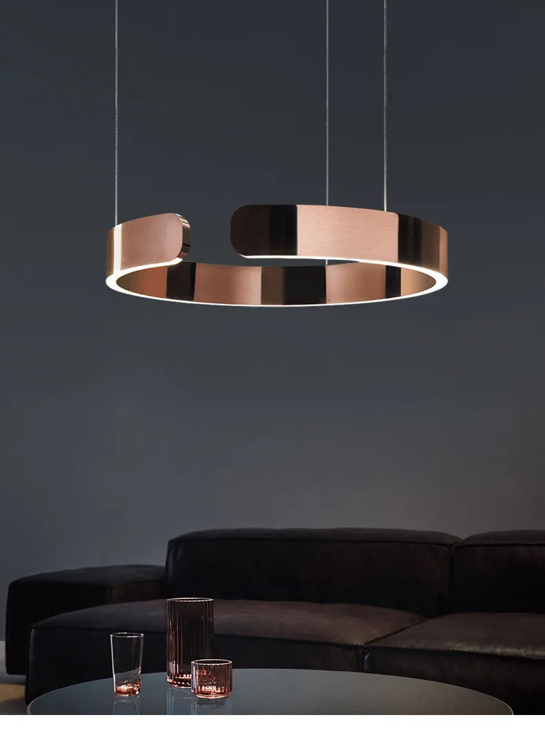 Modern Nordic Ring Chandelier: Black Gold LED Pendant Light for Home Decor