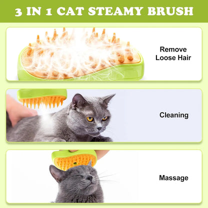 Steam Spray Pet Comb: Grooming Brush for Cats and Dogs with Soft Silicone Bristles