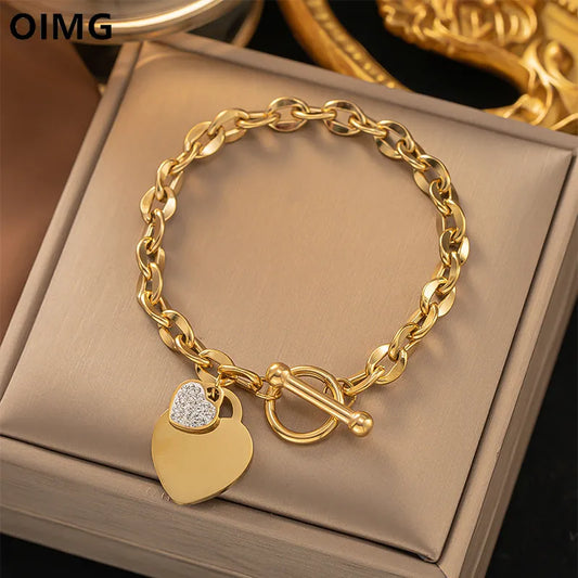 Geometric Heart Bracelet: 316L Stainless Steel Gold Plated Bangle for Women & Girls