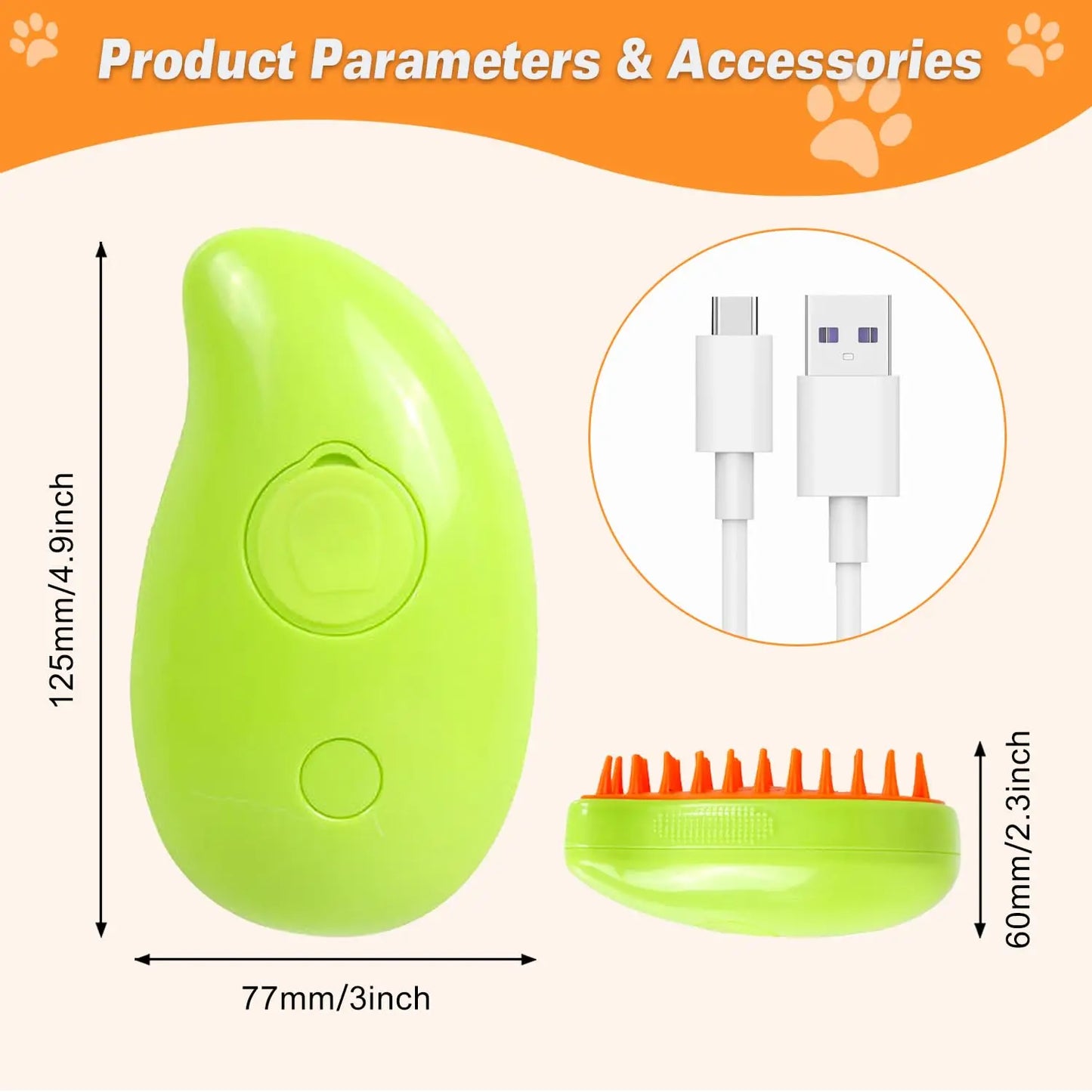 Steam Spray Pet Comb: Grooming Brush for Cats and Dogs with Soft Silicone Bristles