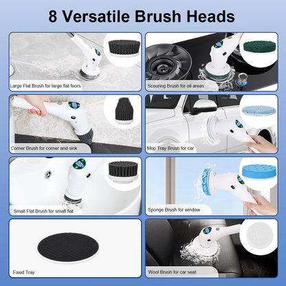 Household Electric Cleaning Brush: 8-in-1 Wireless Rotatable Cleaner for All Surfaces