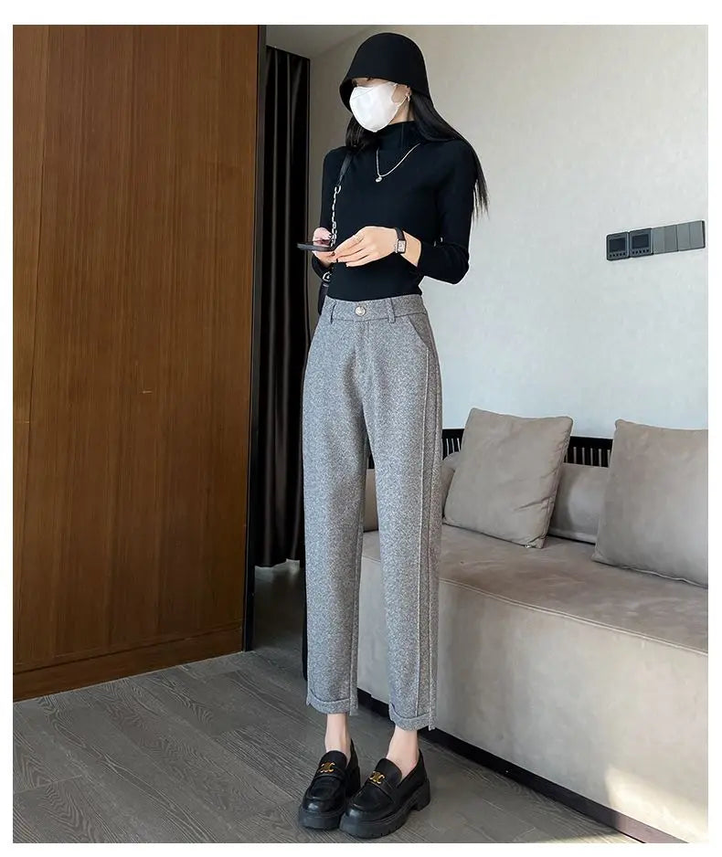 Cropped Cozy Tweed Trousers