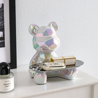 Ceramic Geometric Bear Piggy Bank: Stylish Tray Storage and Bookshelf Decoration