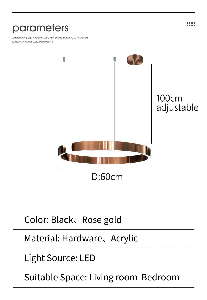 Modern Nordic Ring Chandelier: Black Gold LED Pendant Light for Home Decor