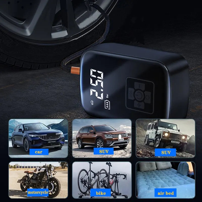 Portable Wireless Tire Inflator: Car Air Compressor for Boats, Motorcycles, and Balls