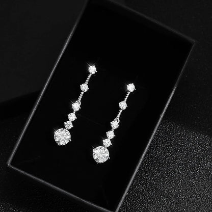 Sterling Silver Moissanite Dangle Earrings: 3ct D Color VVS1 Tassel Ear Drops