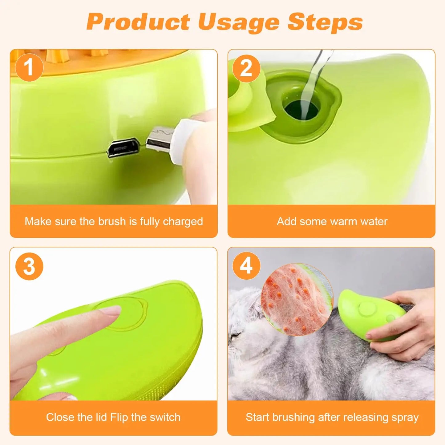 Steam Spray Pet Comb: Grooming Brush for Cats and Dogs with Soft Silicone Bristles