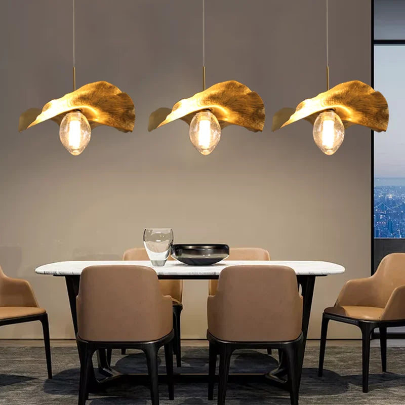 Lotus Leaf LED Pendant Lamp: Modern Brass Luminaires for Restaurant and Home