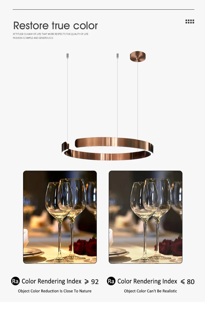 Modern Nordic Ring Chandelier: Black Gold LED Pendant Light for Home Decor