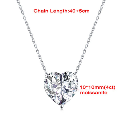 Sterling Silver Heart Cut Moissanite Necklace: 4cttw Diamond Pendant for Women