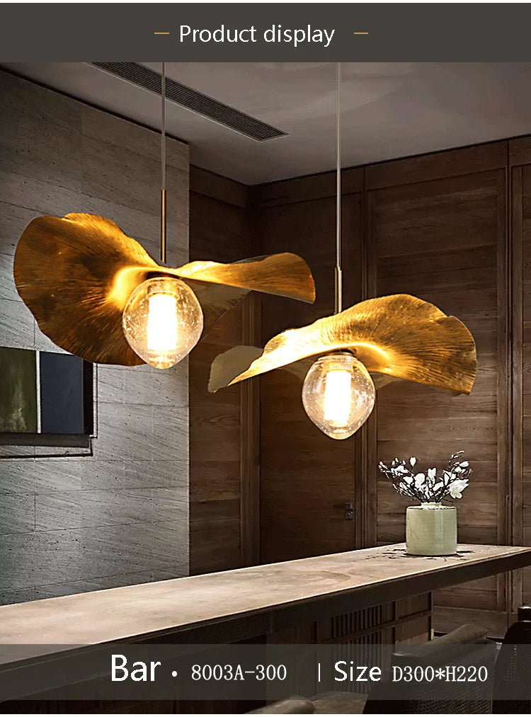 Lotus Leaf LED Pendant Lamp: Modern Brass Luminaires for Restaurant and Home