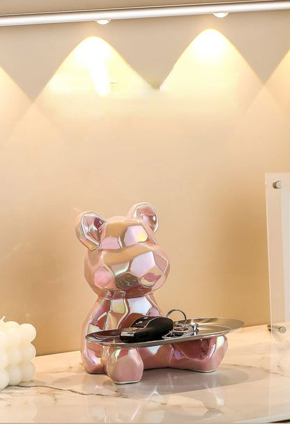 Ceramic Geometric Bear Piggy Bank: Stylish Tray Storage and Bookshelf Decoration