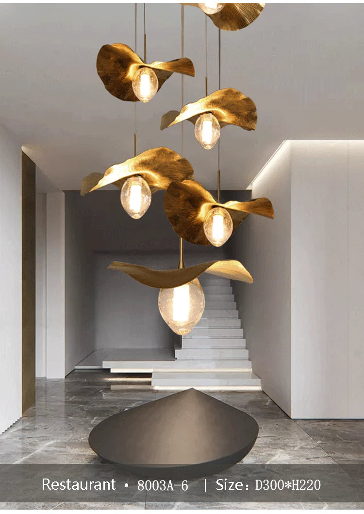 Lotus Leaf LED Pendant Lamp: Modern Brass Luminaires for Restaurant and Home