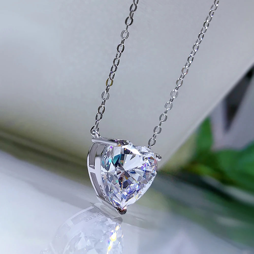 Sterling Silver Heart Cut Moissanite Necklace: 4cttw Diamond Pendant for Women