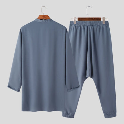 Men's Dubai Clothing Set: Long Sleeve Shirt & Drop-Crotch Pants