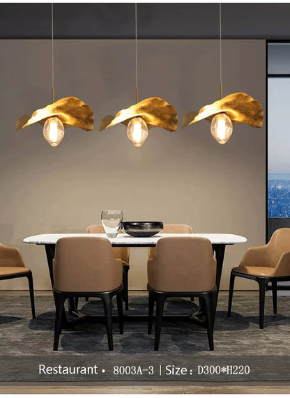 Lotus Leaf LED Pendant Lamp: Modern Brass Luminaires for Restaurant and Home