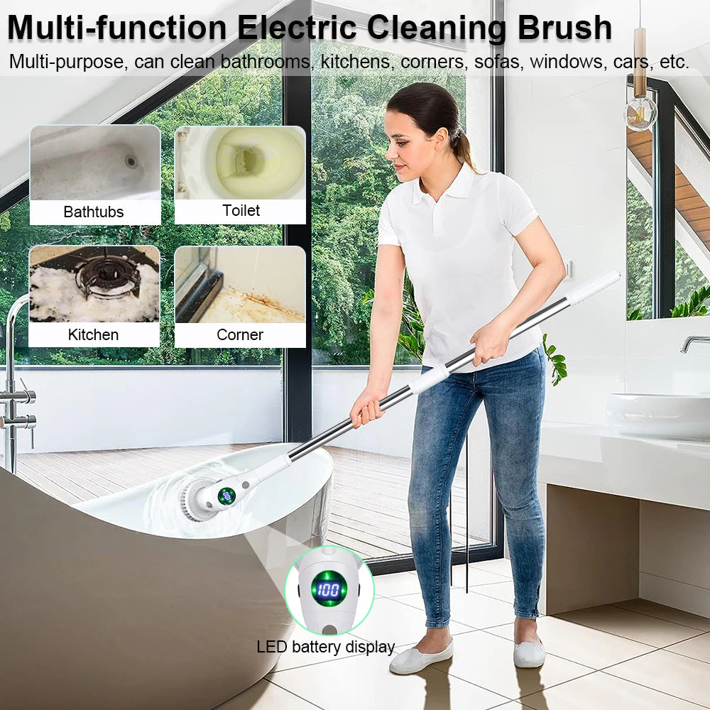 Household Electric Cleaning Brush: 8-in-1 Wireless Rotatable Cleaner for All Surfaces