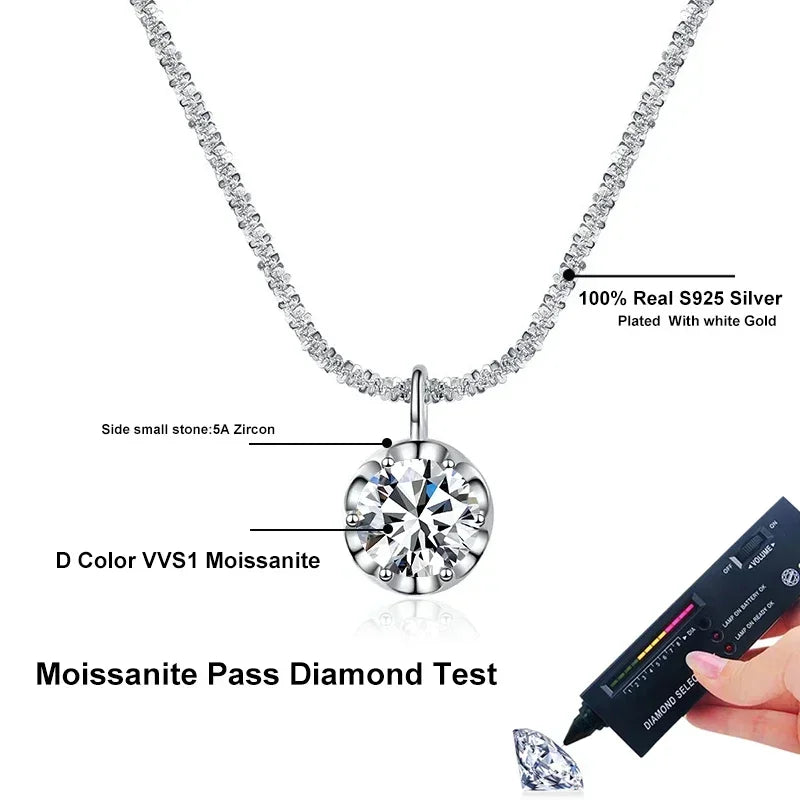 Lab Diamond Moissanite Necklace: NeeTim 2ct Sterling Silver Wedding Jewelry